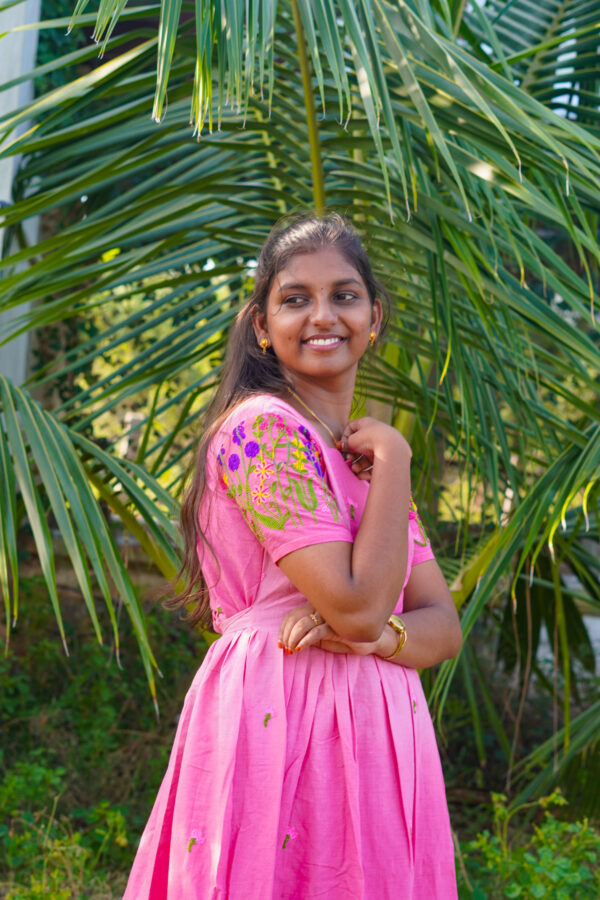 Embroidery work Pink color pure cotton feeding kuruthi - Image 5