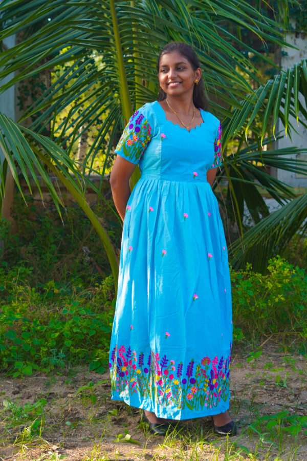 Embroidery work Blue color pure cotton feeding kuruthi - Image 3