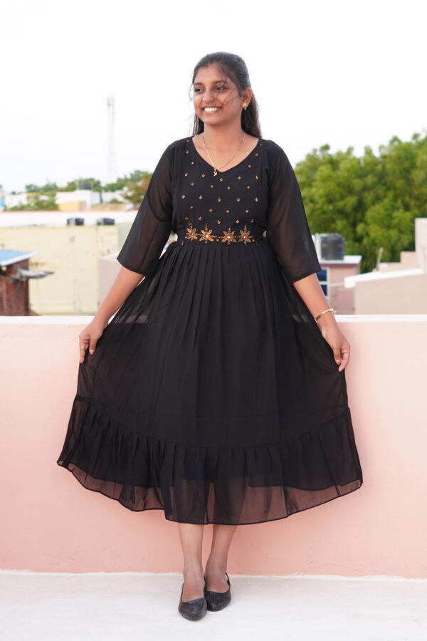 Black colour Georgette Hand work feeding kuruthi