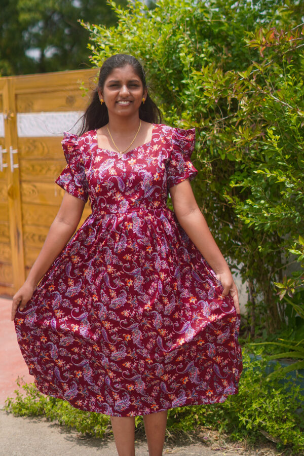 Marron color ruffle sleeves Feeding and Maternity Gown
