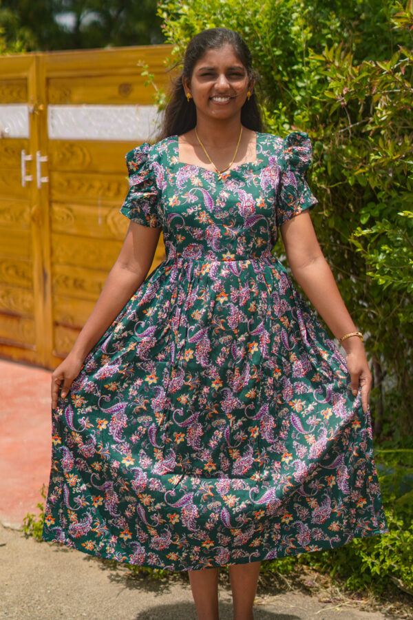 Green color ruffle sleeves Feeding and Maternity Gown