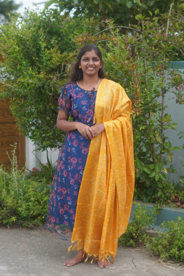 blue color organza fabric Maternity / Feeding Maxi /Non Feeding TOP and DuPatta