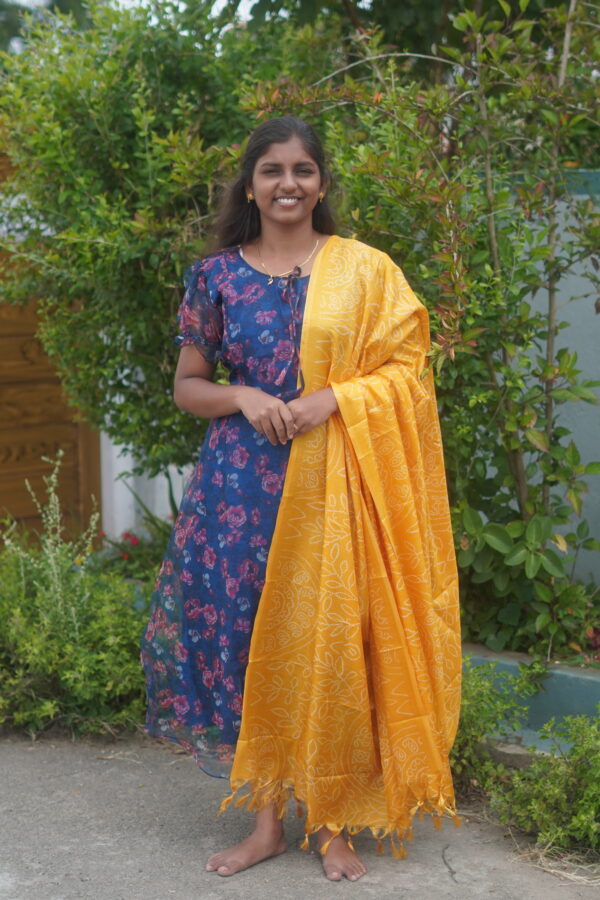 blue color organza fabric Maternity / Feeding Maxi /Non Feeding TOP and DuPatta - Image 3