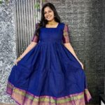 blue and Pink color Pure Cotton Festive Outfit for Moms