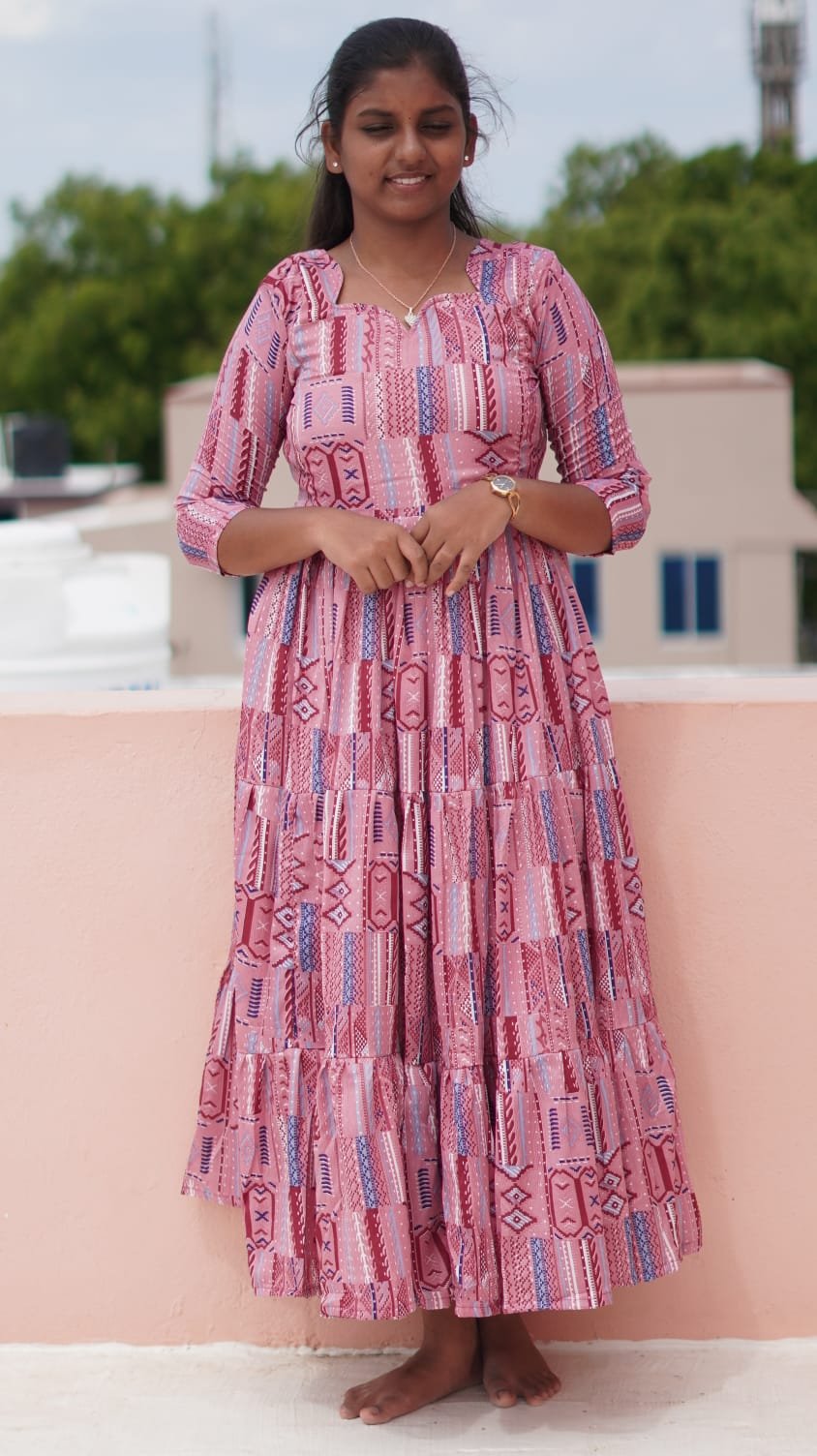 Rose color 3/4 sleeve 3 tier feeding kuruthi - Image 3