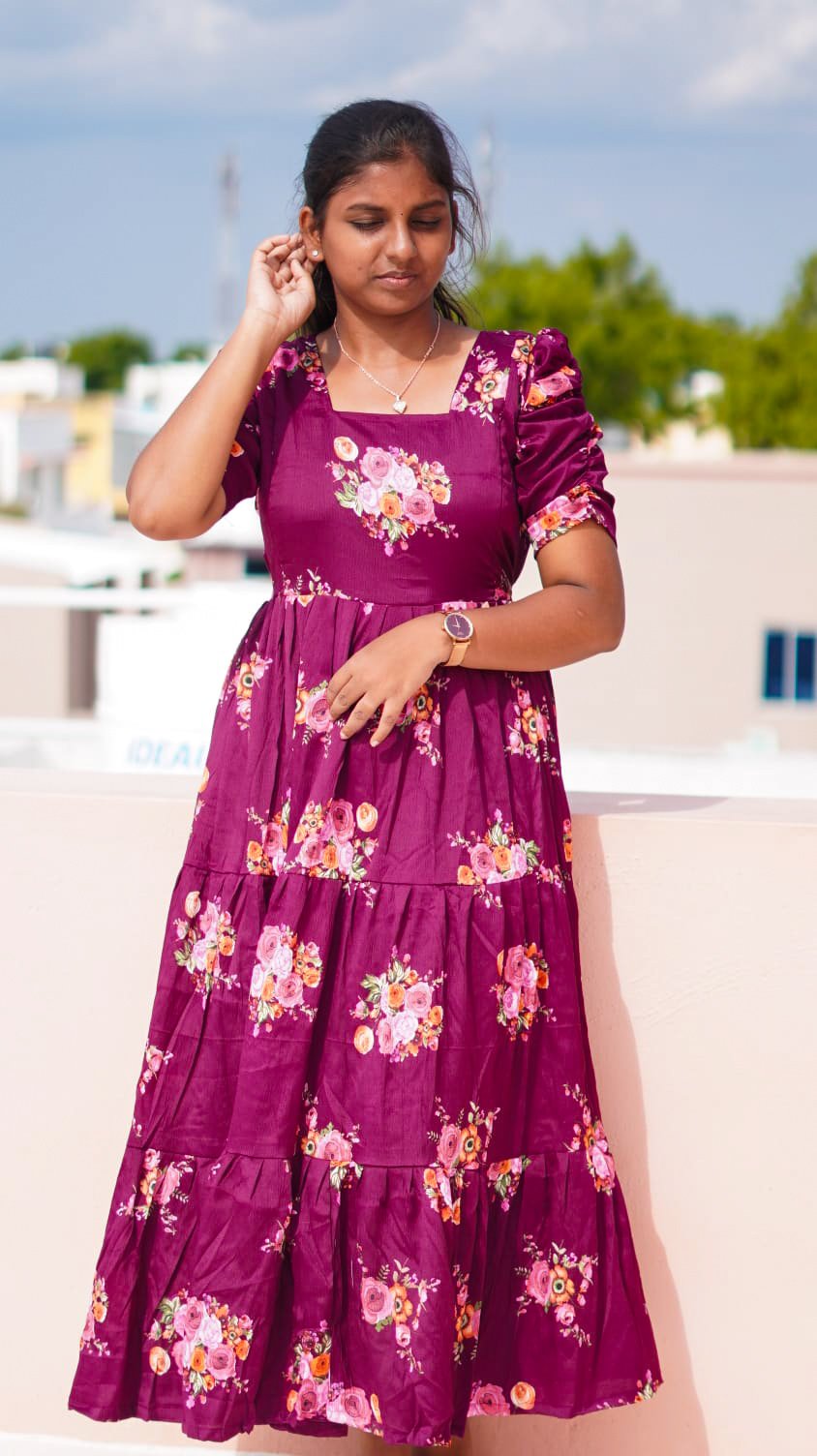 wine color big flower 3 tier feeding kuruthi - Image 2