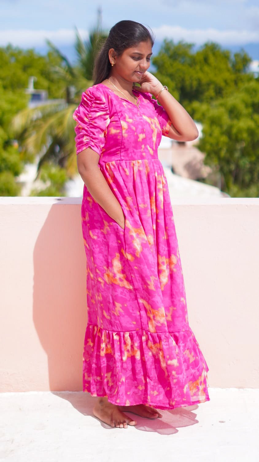 pink color 2-Tier Georgette feeding kuruthi - Image 2