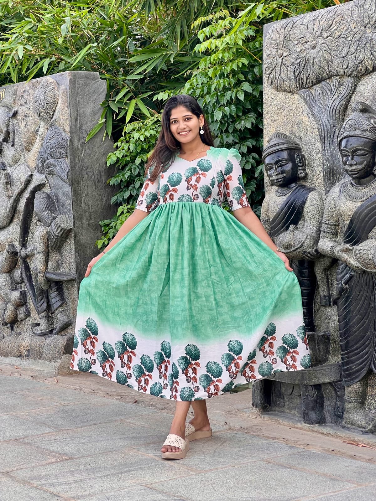 Mint Green with a soft white floral border feeding kuruthi