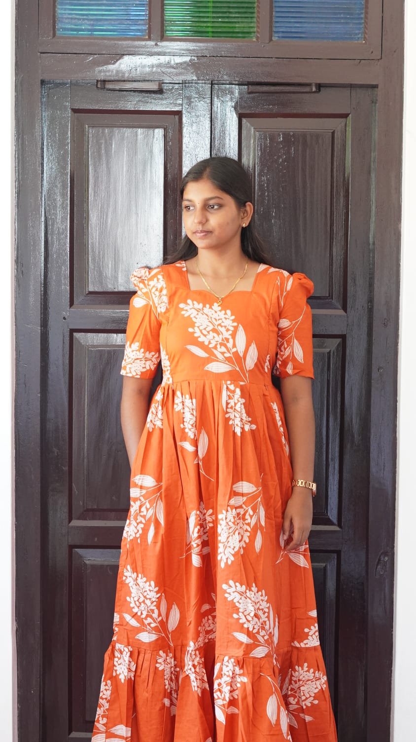 Orange and white color pure cotton feeding kuruthi - Image 2