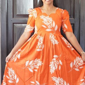 Orange and white color  pure cotton feeding kuruthi