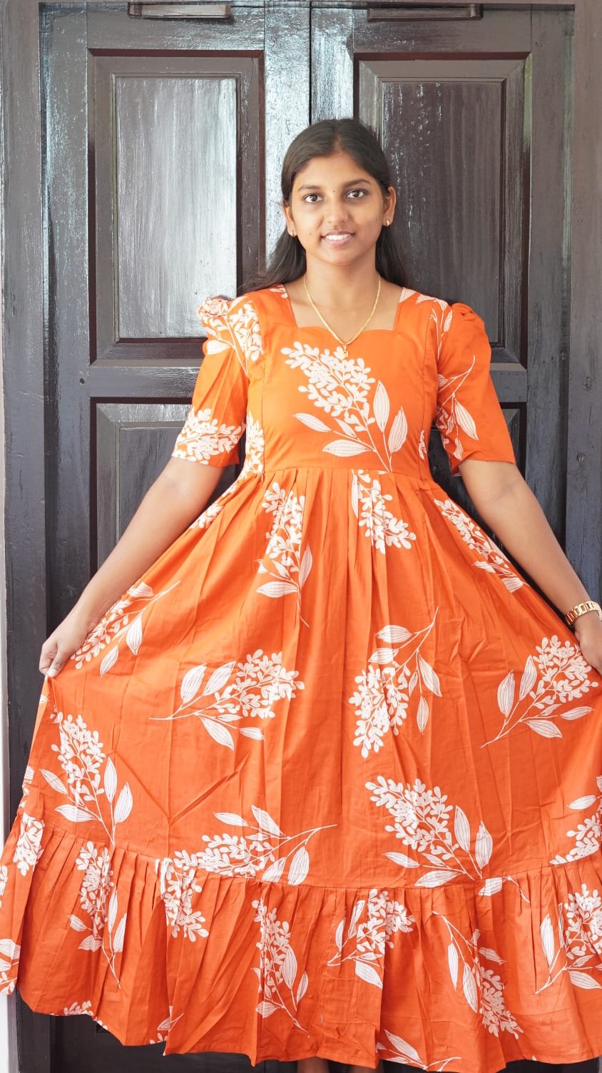 Orange and white color pure cotton feeding kuruthi