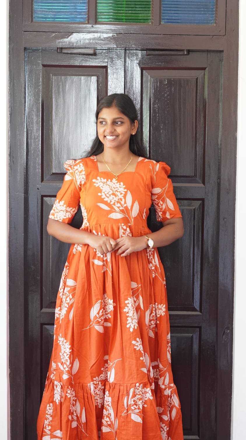 Orange and white color pure cotton feeding kuruthi - Image 3