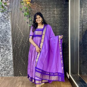 Deep violet with gold zari kalayani cotton party wear