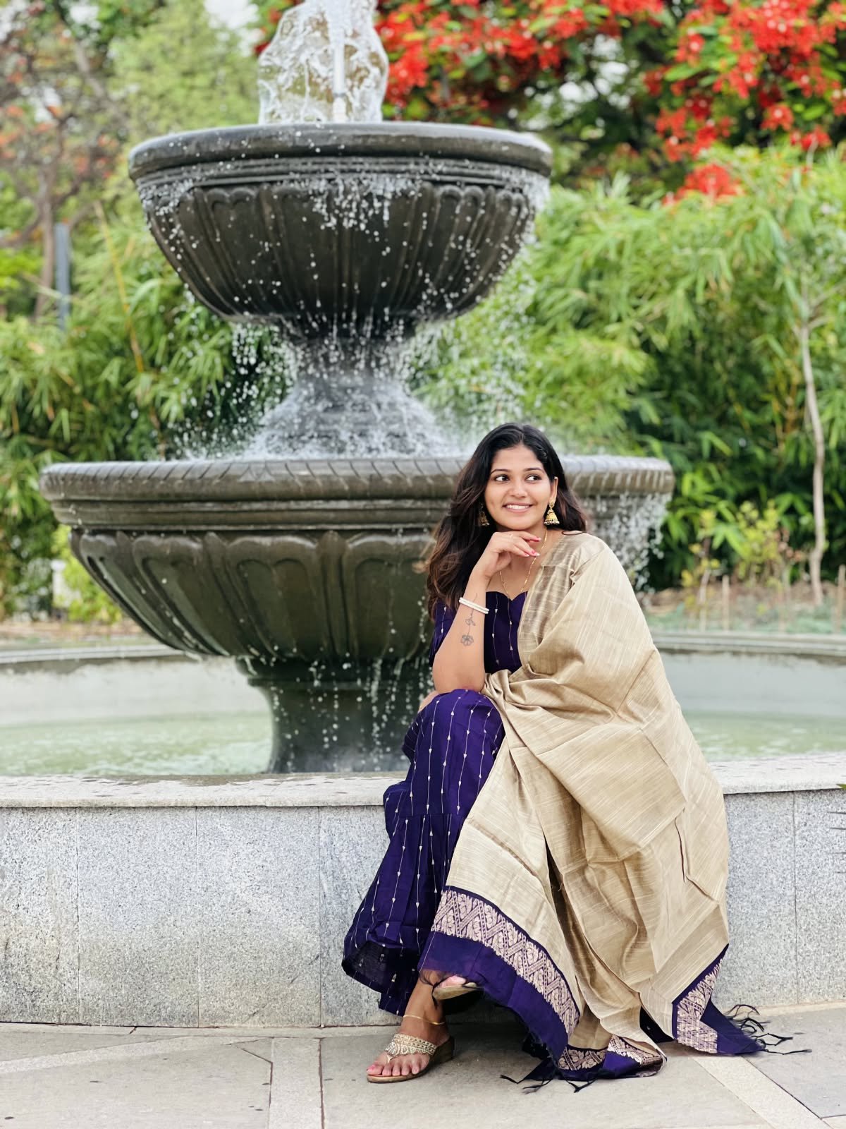 Deep Purple with golden zari Raw skil cotton party wear
