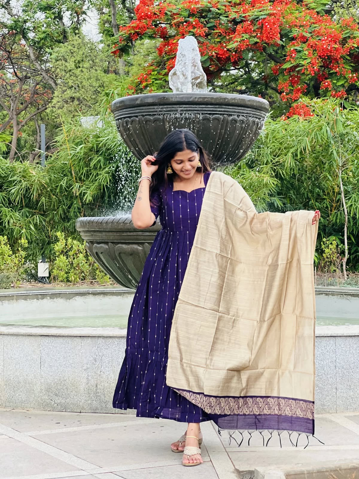 Deep Purple with golden zari Raw skil cotton party wear - Image 4