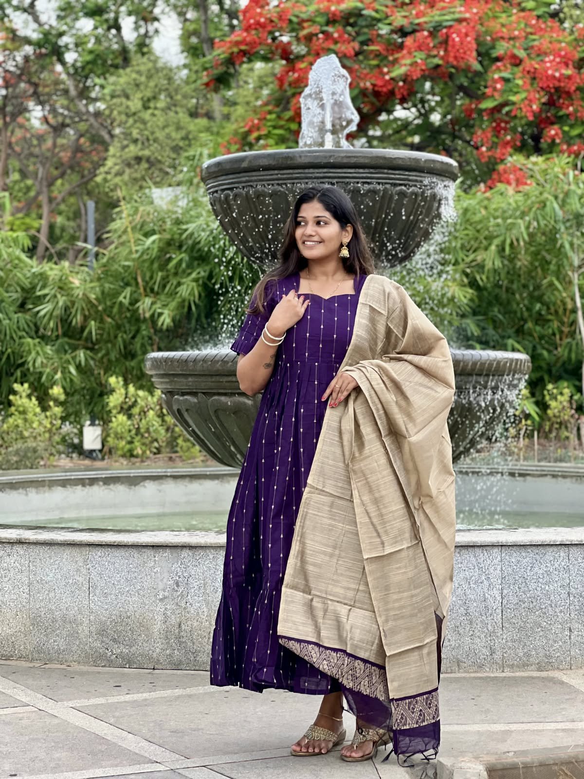 Deep Purple with golden zari Raw skil cotton party wear - Image 2