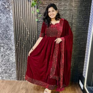 Marron Zari work Velvet party wear