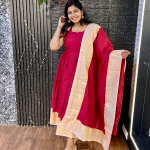 Red color Zari border party wear