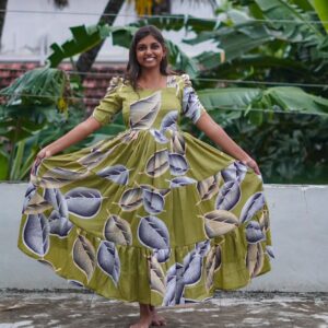 Green color 3 tier long Maxi